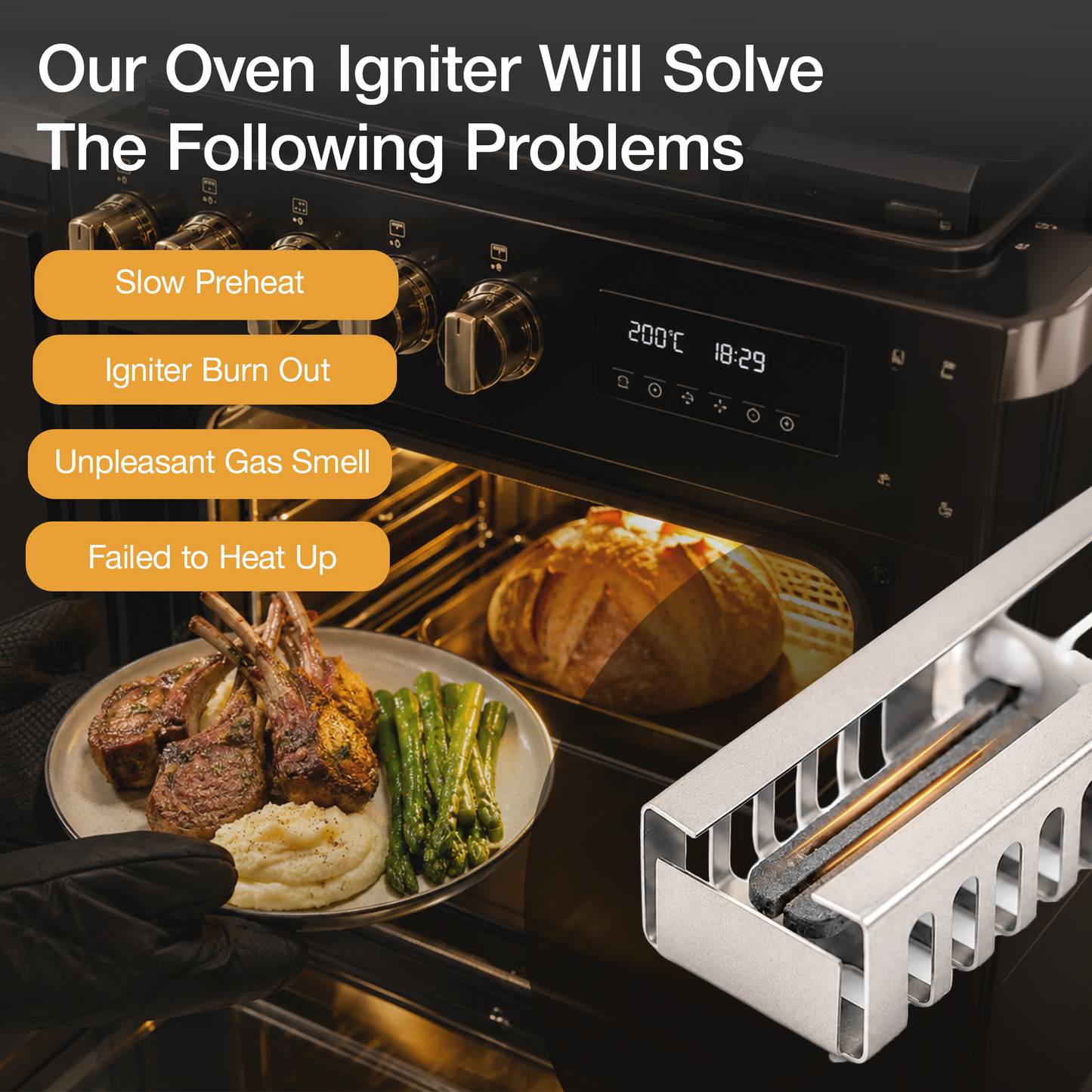 Awoco Gas Range Oven Igniter SiC DS041 Use with EATON 4100 Automatic Valve for Janska, Awoco and Other Stoves - 115V CSA Approved