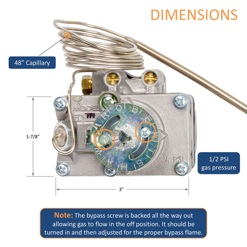 Robertshaw FDTH-1-04-48 Gas Oven Thermostat for 46-1076 Baker Pride M1005X Lincoln 369006, 48" Capillary