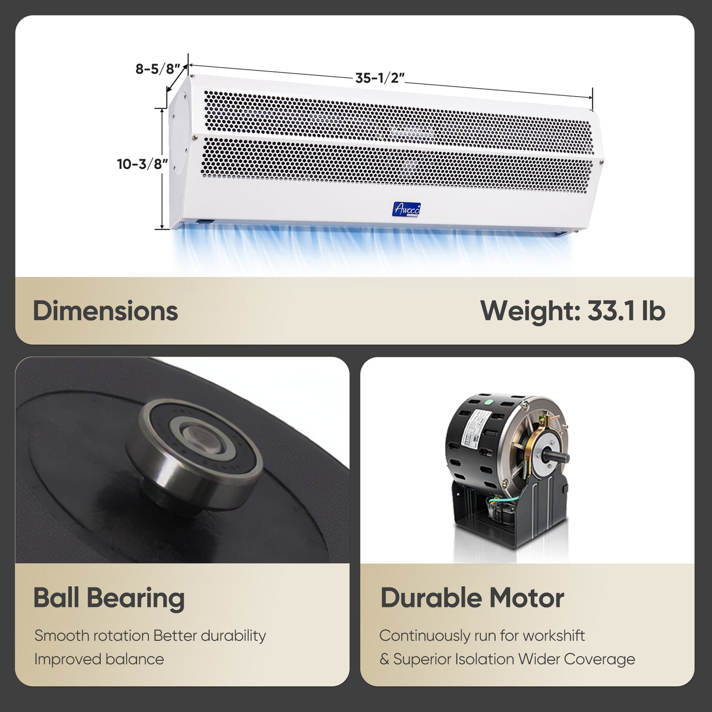 Awoco FM15-ETL Super Power 1 Speed Commercial Indoor Air Curtain, UL Certified, 120V Unheated, ETL Sanitation Listed