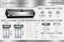 Product specification sheet for Signature Stainless Series Air Curtain with details on size, dimensions, airflow, and specifications.