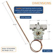 Robertshaw GST40240000 Gas Oven Thermostat, 3/8” FPT Thread, Temp 220 - 550 °F, 36" Capillary Length