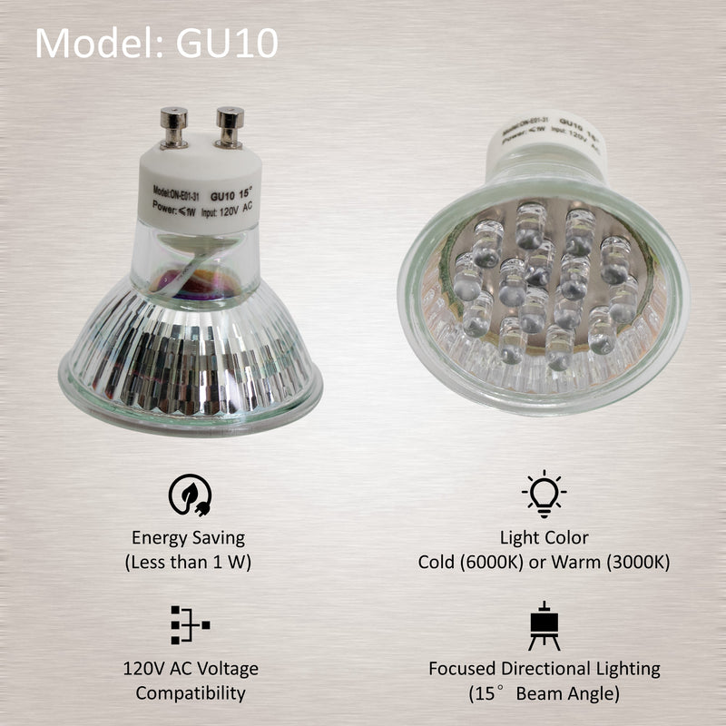 Awoco ON-E01-31, GU10 LED Light Bulbs, 1W, 3000K Warm Yellow, 6000K Daylight Cold White, 120V, MR16 LED Bulb for Kitchen Replacement, Range Hood, Spotlight