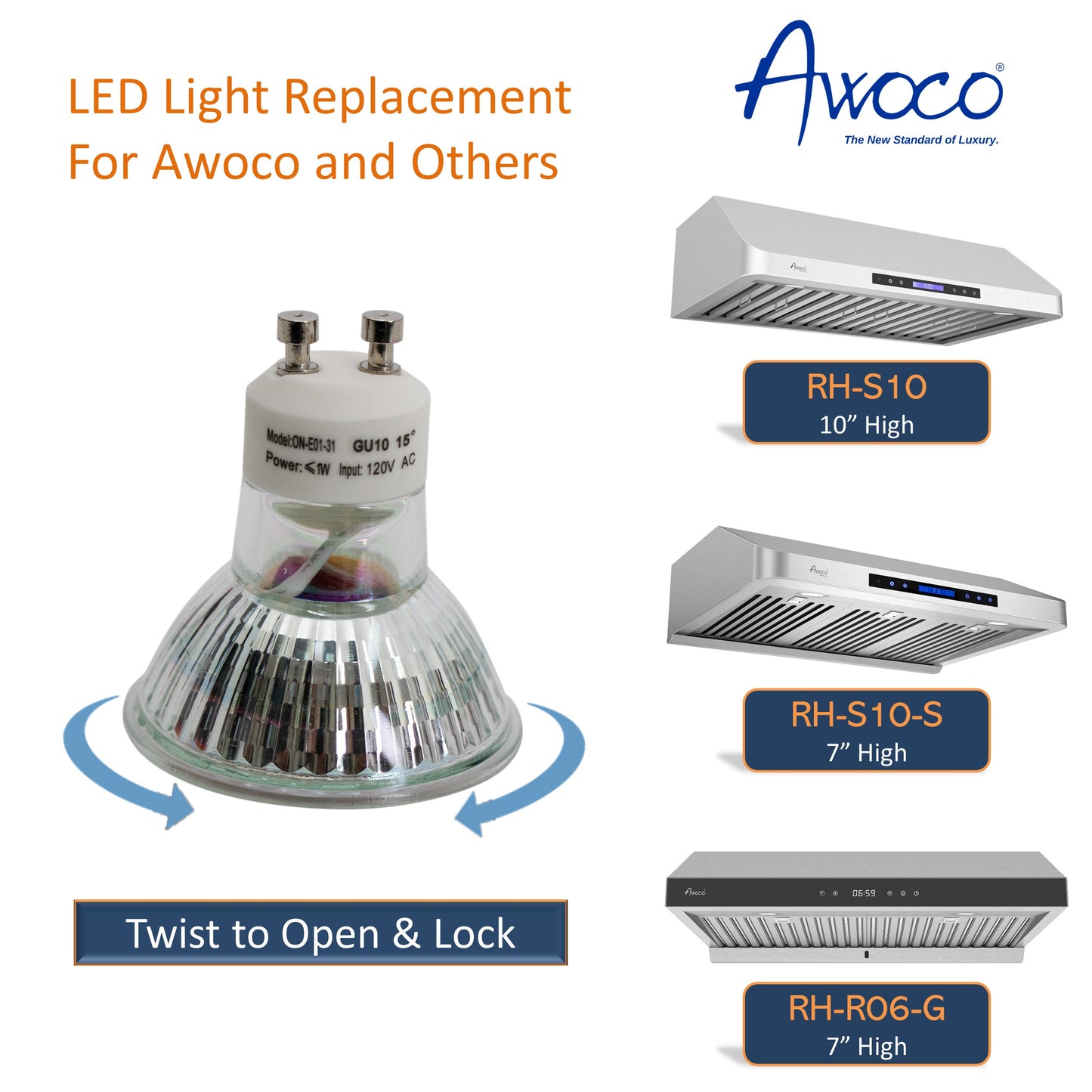 Awoco ON-E01-31, GU10 LED Light Bulbs, 1W, 3000K Warm Yellow, 6000K Daylight Cold White, 120V, MR16 LED Bulb for Kitchen Replacement, Range Hood, Spotlight