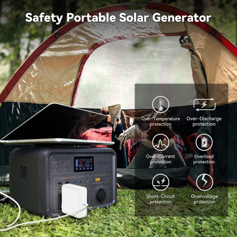 ITEHIL Portable Power Station, 500W Generator, 500Wh Solar Generator, LiFePO4 Battery with 100-120V AC Outlets,12v/10A Car Port, USB-C & USB-A QC Fast Charging, for Camping, Outdoor, RV,Home Off-Grid, Universal Standard Plug