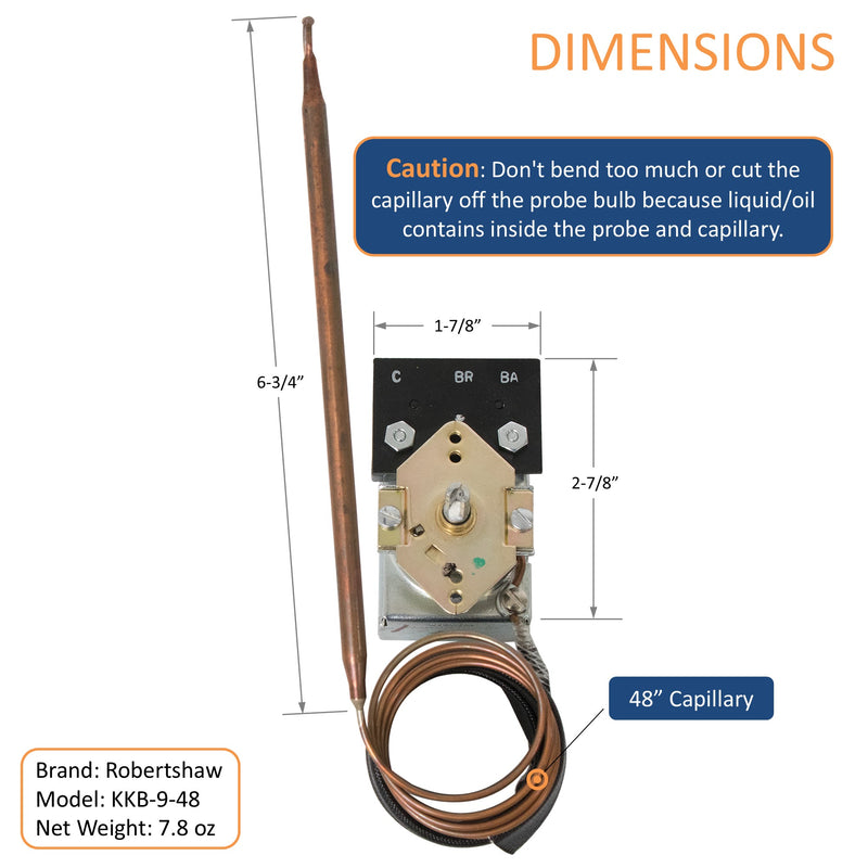Robertshaw KKB-9-48 PB010036 Bake Broil Thermostat 22A 120-250 VAC Max Temp 606°F for Awoco, Viking and other Gas Range Stoves