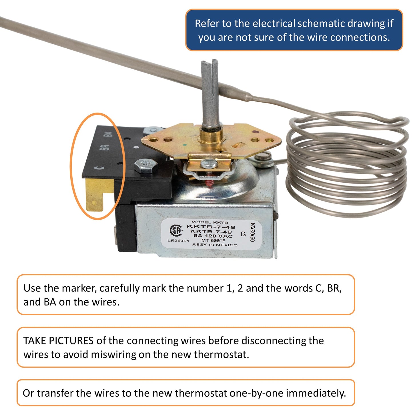 Robertshaw KKTB-7-48 Wolf 714902 815506 Stove Oven Range Thermostat 5A 120 VAC Max Temperature 599°F