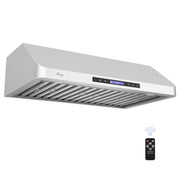 Awoco RH-S10 Under Cabinet Supreme 10” High Stainless Steel Range Hood, 4 Speeds, 8” Round Top Vent, 1000CFM, with Remote Control