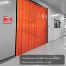 Orange strip curtain reduces glare and filters UV light and visual barriers with light filtering capability