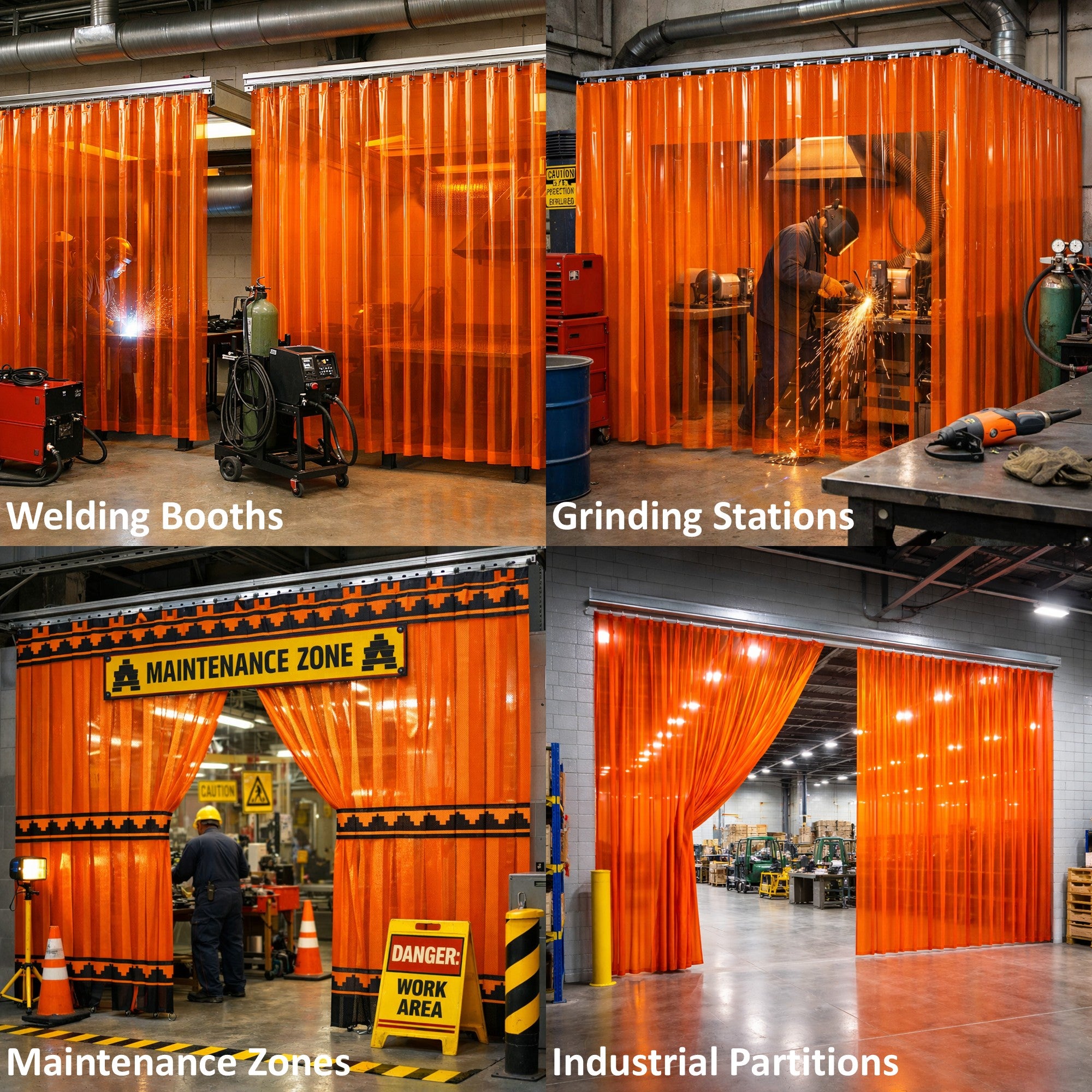 Strip Curtain use for Welding Booths, Grinding Stations, Maintenance Zones, and Industrial Partitions.