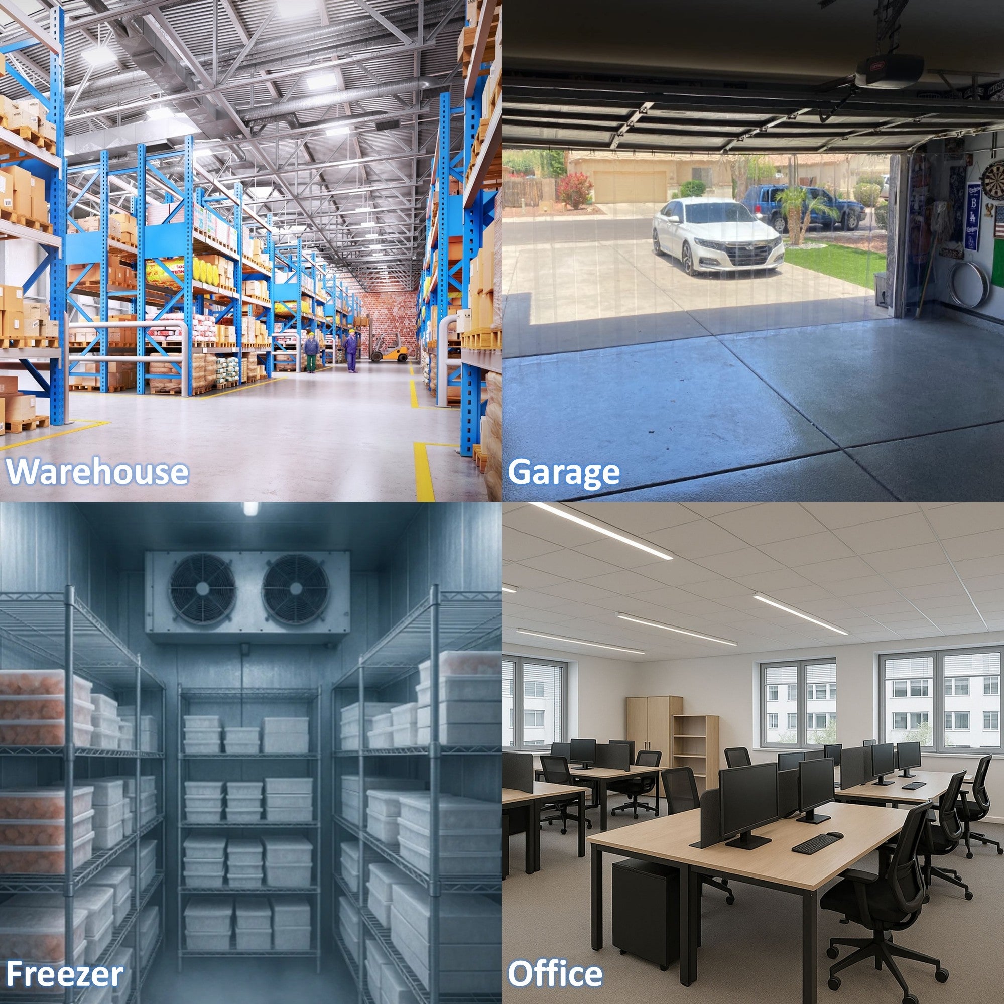 Use for warehouse, garage, freezer, and office scenes.