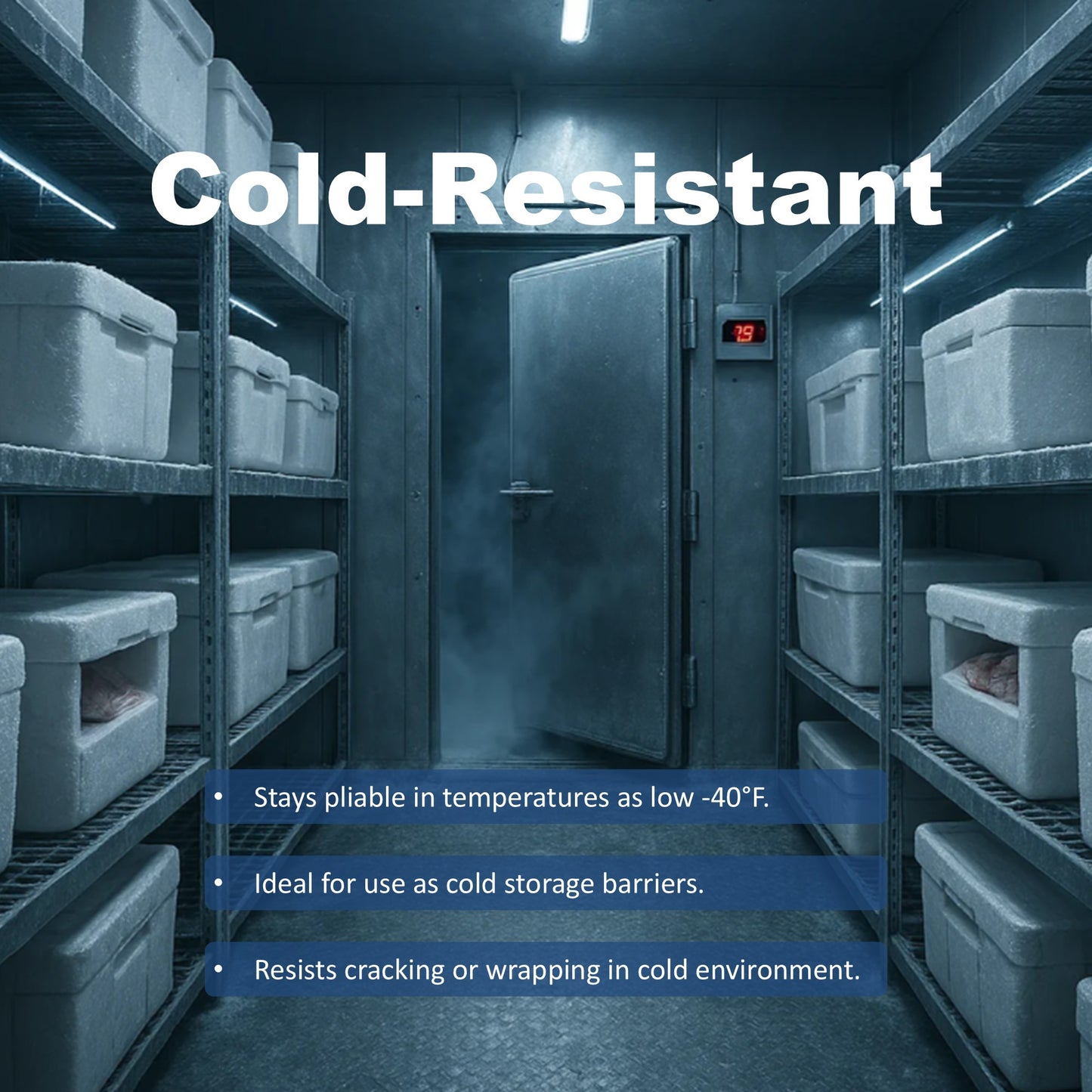 Stays pliable in temperatures as low -40°F and cold storage barriers
