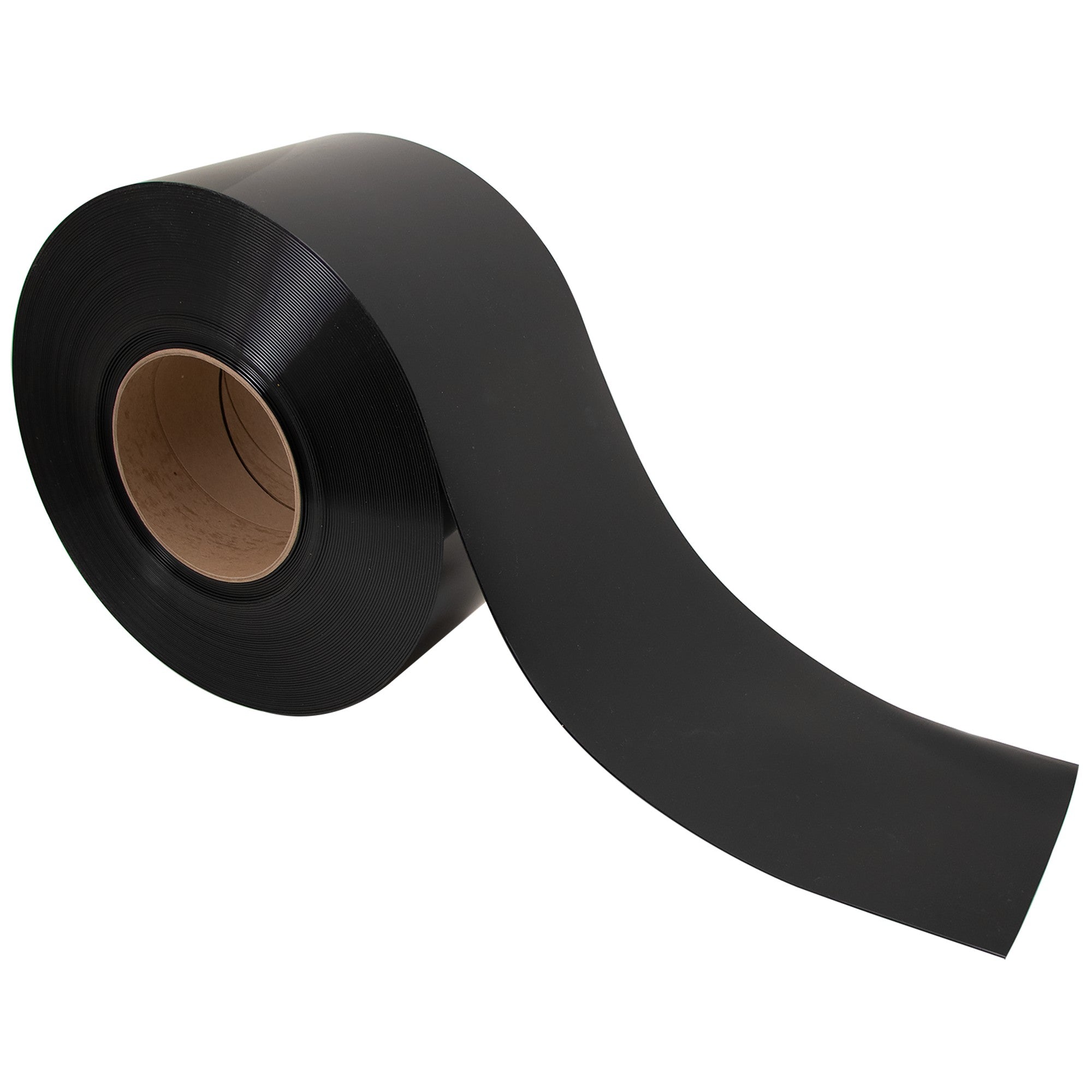 Black PVC strip roll 8in x 150ft x 0.08in - opaque smooth vinyl