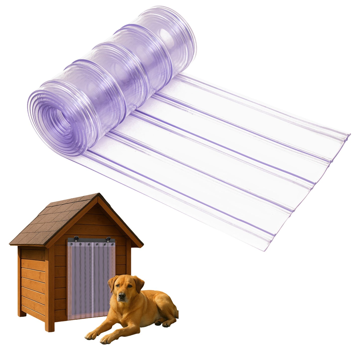 Pet door flap 8in x 5ft - 0.198in clear PVC - ribbed anti stick