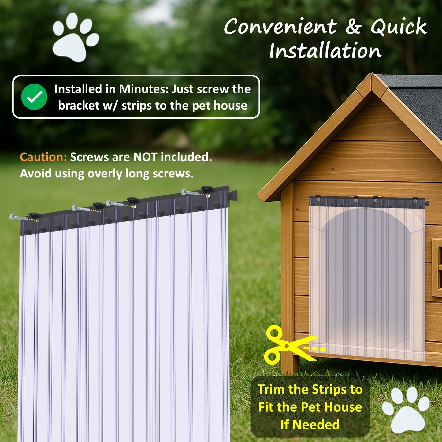 Pet house with strip curtain installation guide