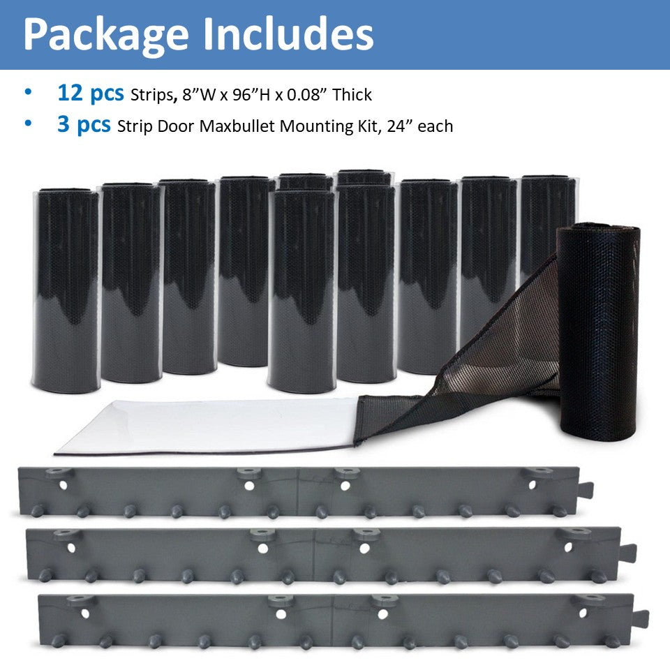 Packaging of strips and strip door mounting kit