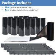 Packaging of strips and strip door mounting kit 