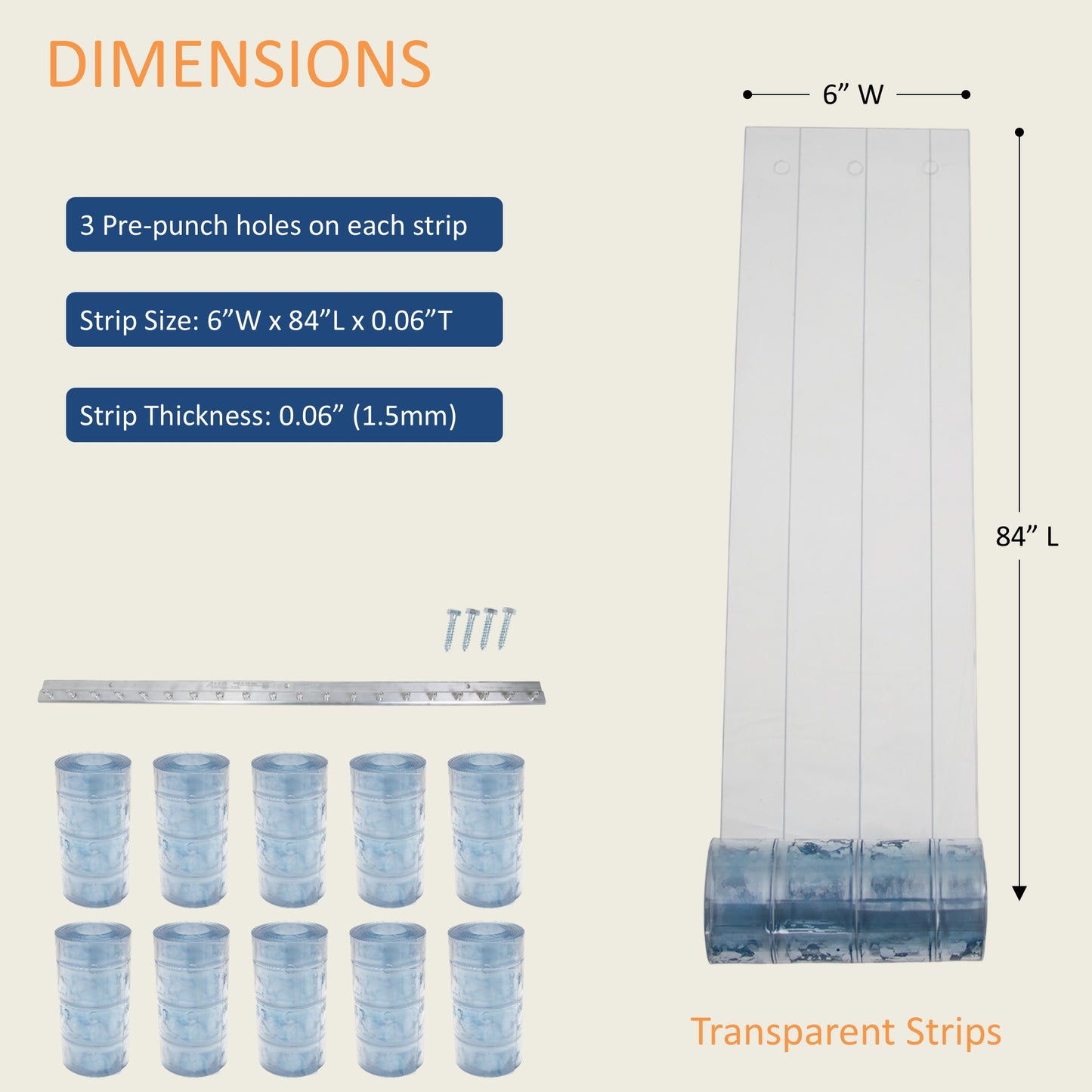 Freezer-rated PVC strip curtain - 6 in x 0.06 in - 66 percent overlap