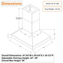 RH-IS-H BBQ Outdoor Range Hood Dimensions