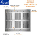 RH-IS-H BBQ Outdoor Range Hood with 2 oil collector bar and 2 powerful blowers with 1000CFM each