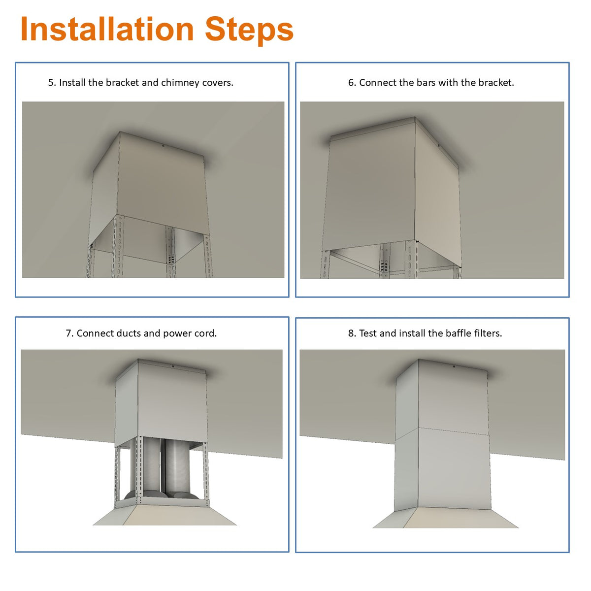 RH-IS-H 48 inch BBQ Outdoor Range Hood, Island Mounted Installation Step