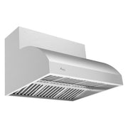 Stainless steel BBQ vent hood on a white background