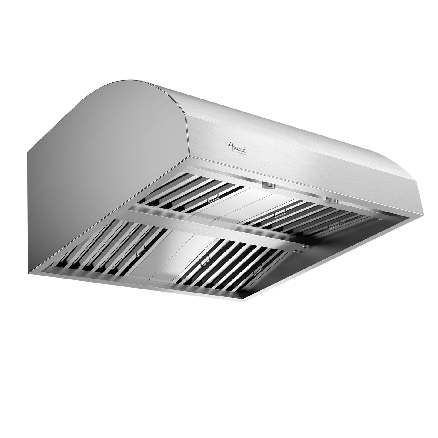 A wall-mounted, stainless steel Awoco outdoor BBQ vent hood with a 8” round top vent