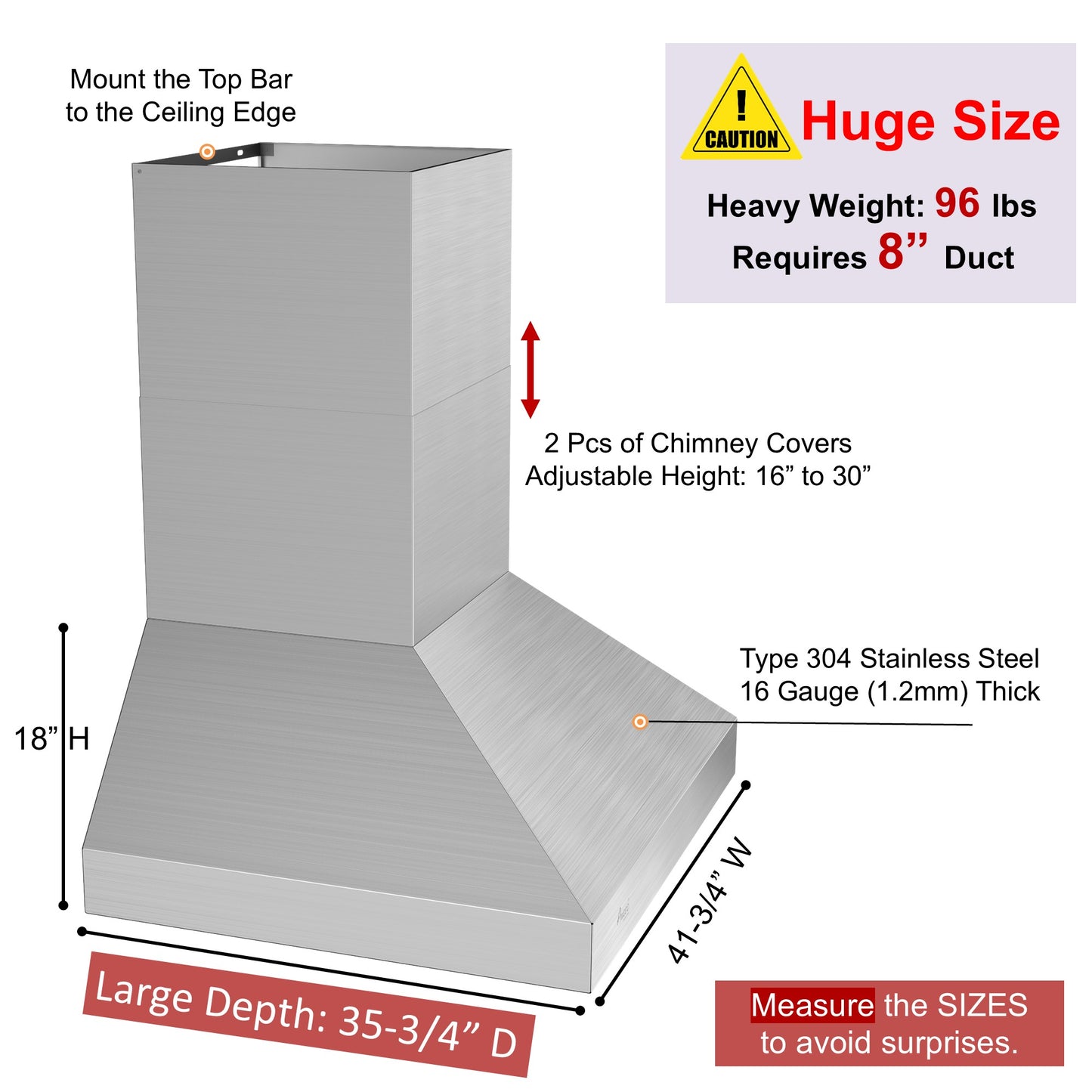 Huge size, heavy weight 96 lbs, requires 8" duct
