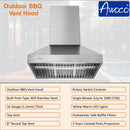 Outdoor BBQ vent hood, 8" round top vent, yellow warm LED lights, dishwasher safe baffle filters