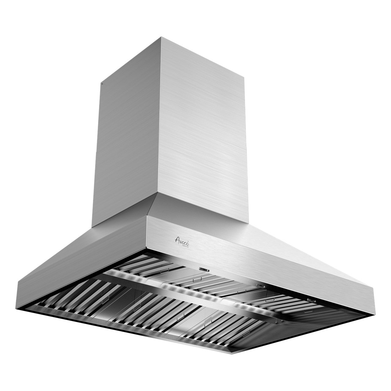 A wall-mounted stainless steel outdoor BBQ vent hood 