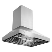 A wall-mounted stainless steel outdoor BBQ vent hood 