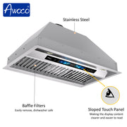 Stainless steel, sloped touch panel, baffle filters
