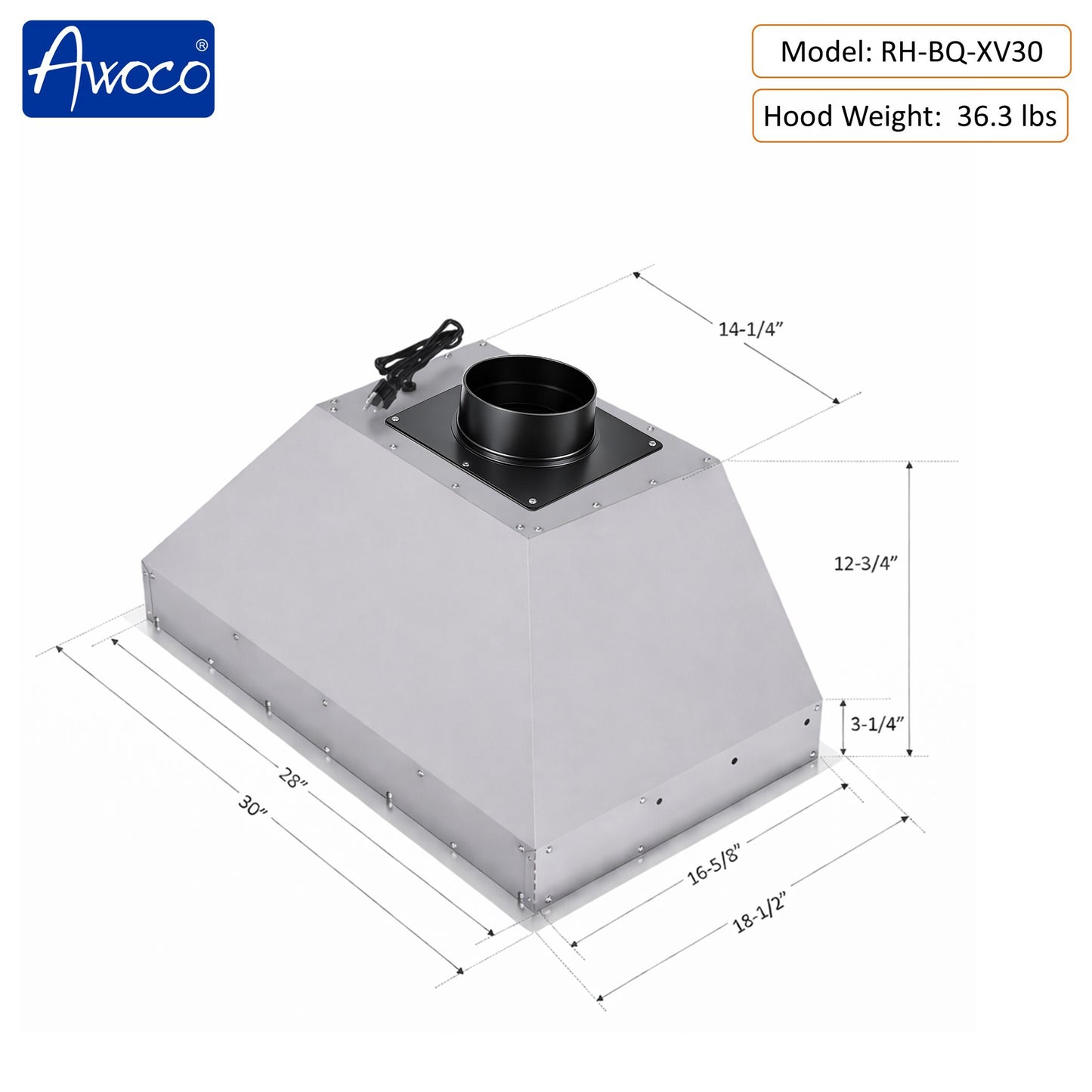 Awoco roof vent with dimensions and weight