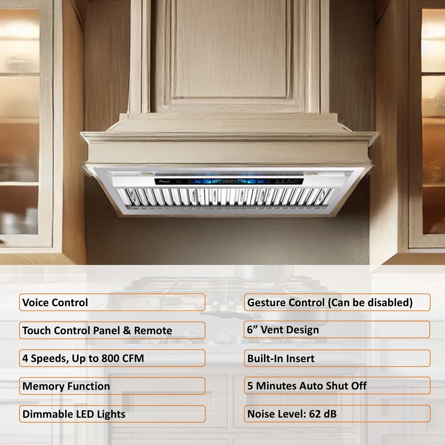 RH-BQ-XV 30 Inch Range Hood Insert with 800 CFM powerful suction