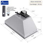 RH-BQ-XV 36 Inch Range Hood Insert dimension