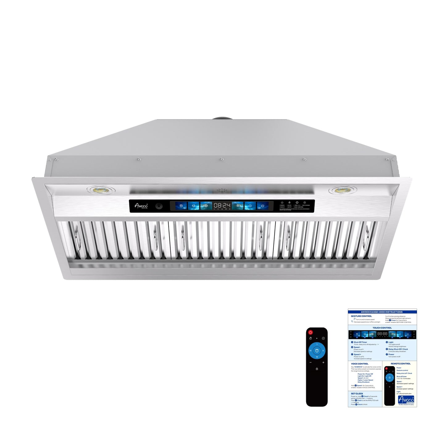  RH-BQ-XV 36 Inch Range Hood Insert with Voice Gesture Remote Touch Control, Magnetic Manual
