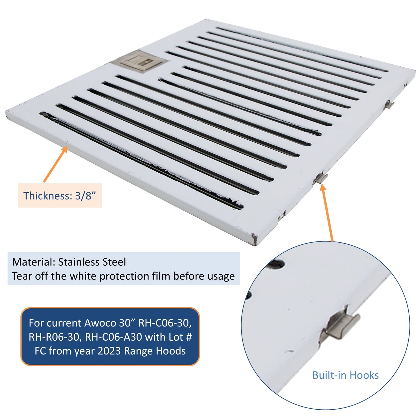 Built-in hooks and 3/8" thickness