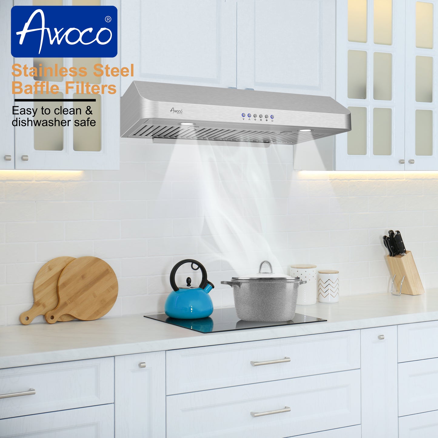Powerful suction 30 inch under cabinet range hood with Stainless Steel Baffle Filter