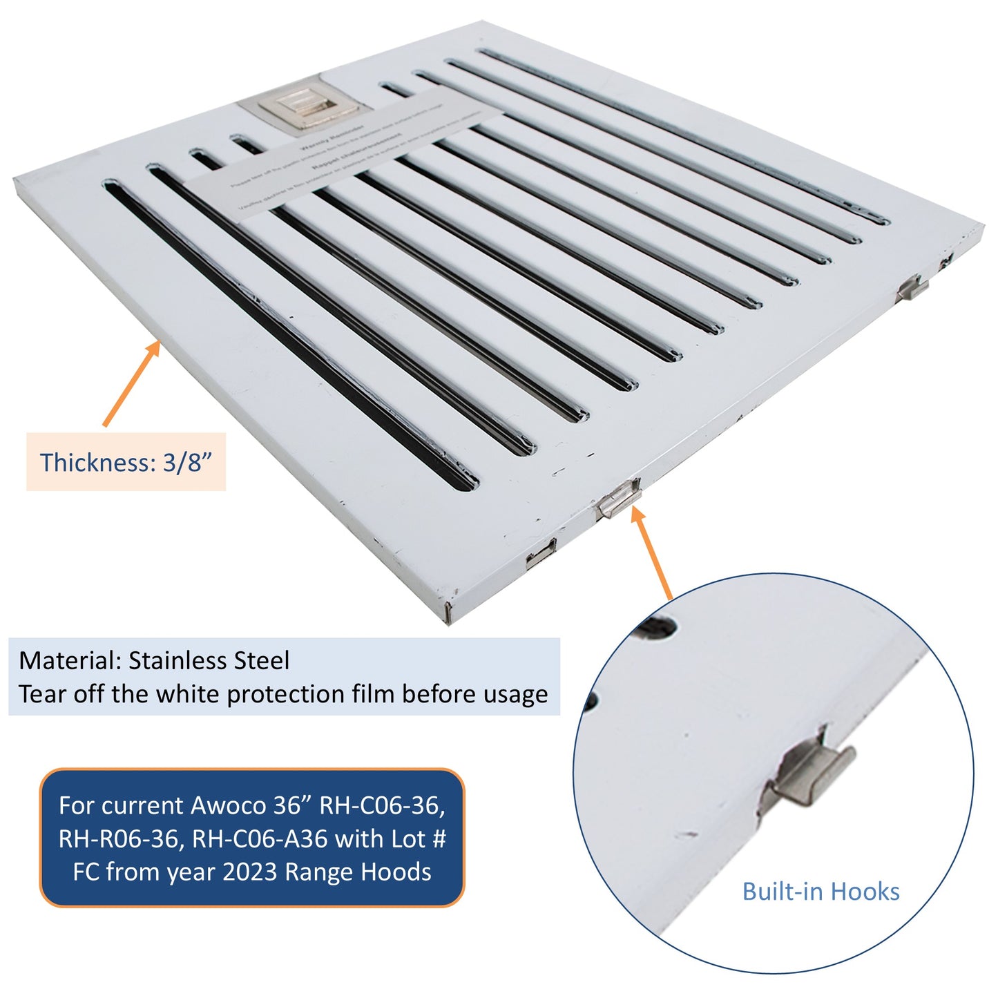 Built-in hooks and 3/8" thickness