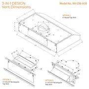 RH-C06-A 30 inch Under Cabinet Range Hood 3-in-1 design vent dimensions