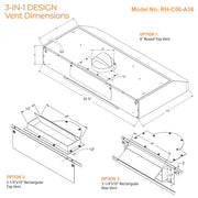 RH-C06-A 36 inch Under Cabinet Range Hood 3-in-1 design vent dimensions