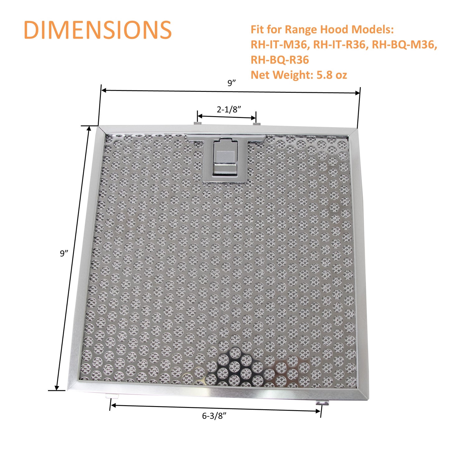 Fit for range hood models RH-IT-M36, RH-IT-R36, RH-BQ-M36, RH-BQ-R36