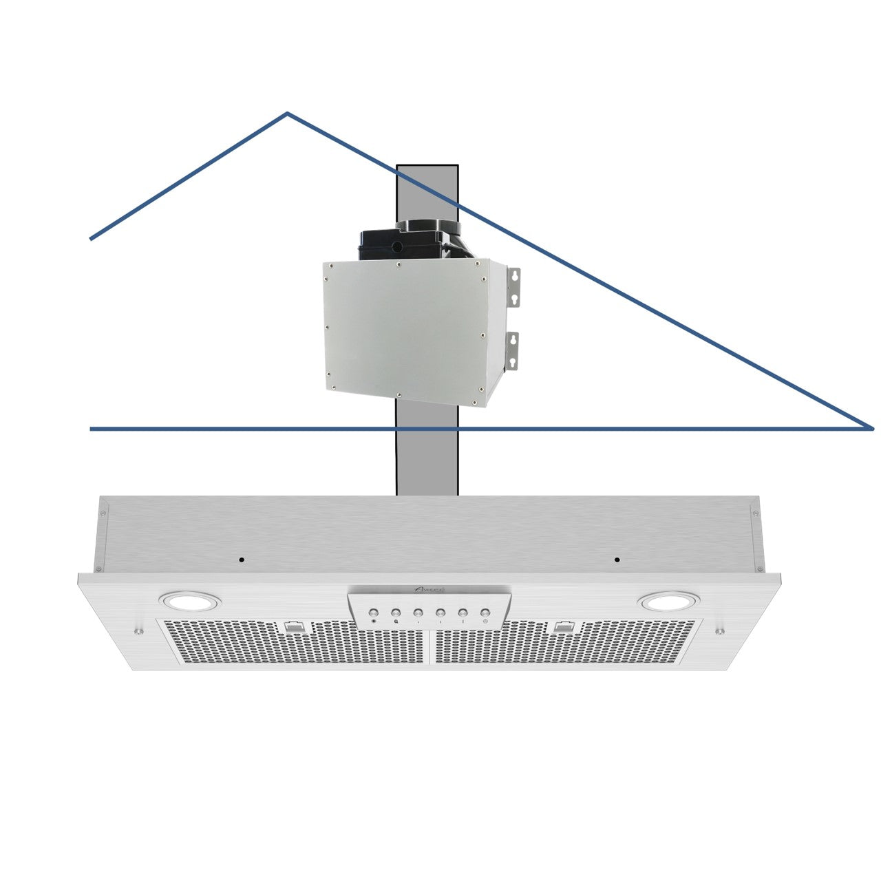 A stainless steel range hood 