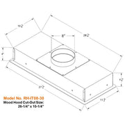 Wood hood cut-out size: 26-1/4" x 10-1/4"