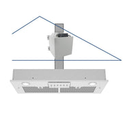 Insert stainless steel range hood, 4 speeds with a 8" blower unit