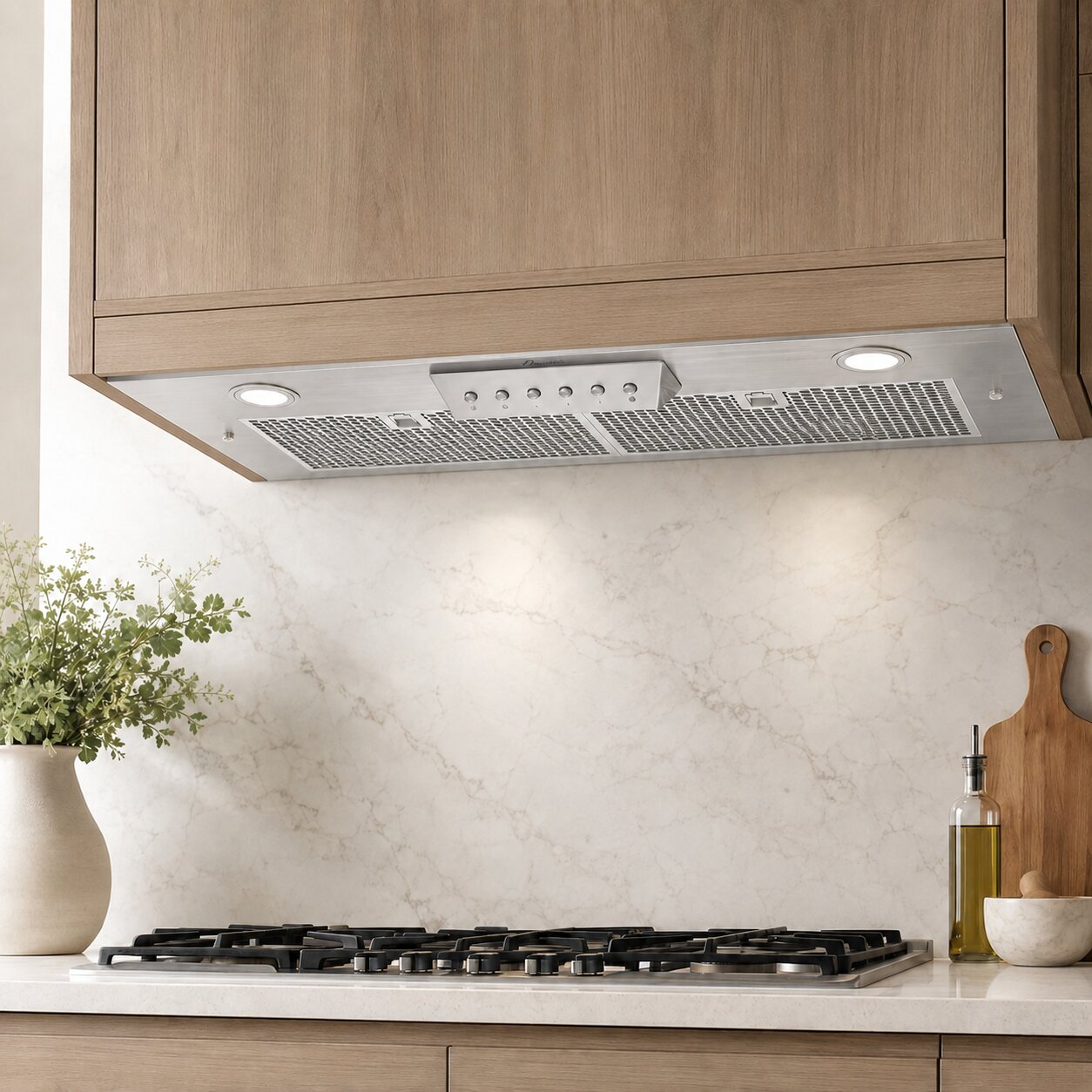 Awoco RH-IT08-M 14-1/2"D Super Quiet Split Insert Stainless Steel Range Hood, 4 Speeds with a 8" Blower Unit, 1000CFM, Mesh Filters, LED Lights
