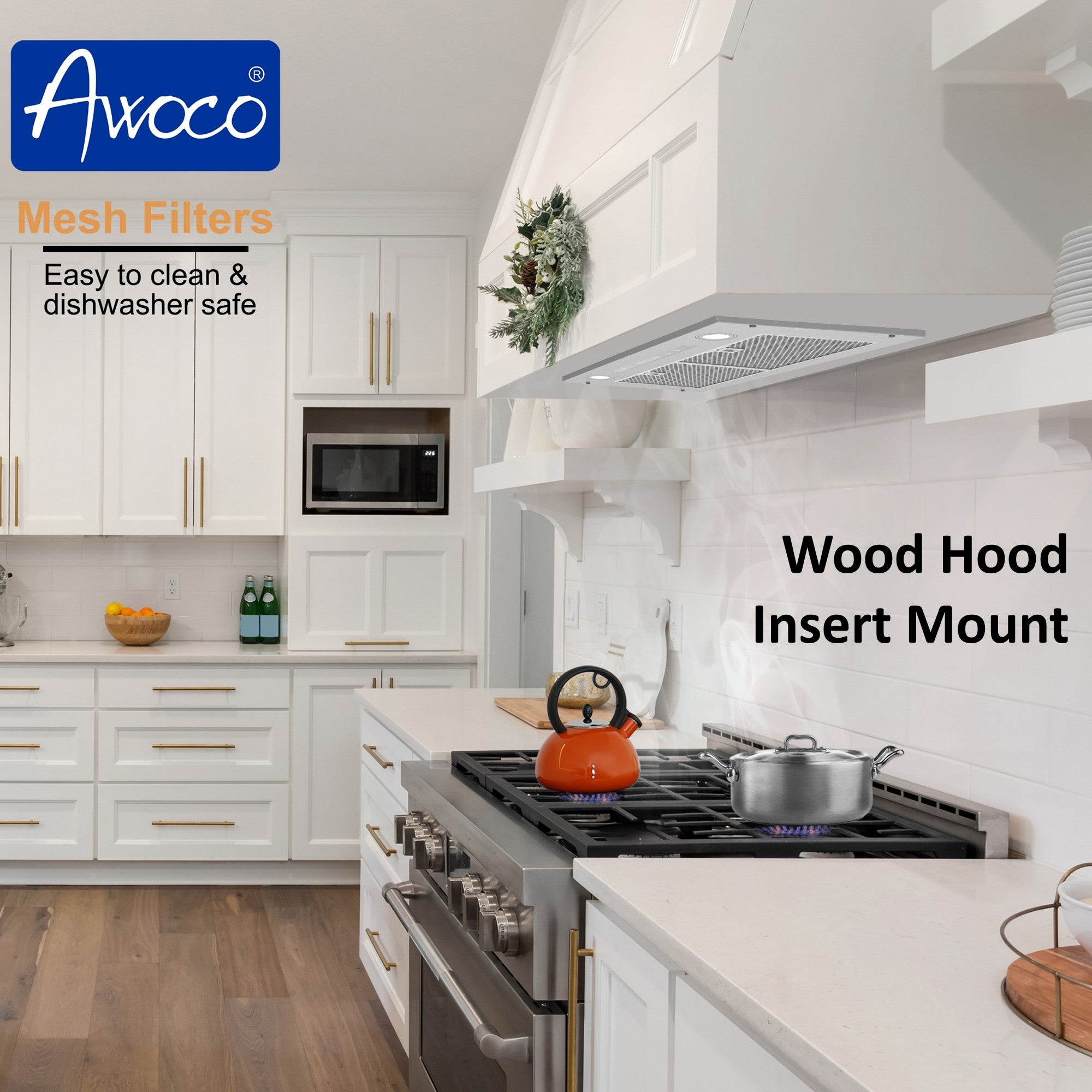 RH-IT08-R Ceiling Mount Range Hood Split Insert for wood hood with dishwasher safe mesh filter