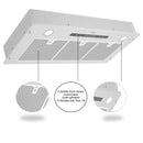 RH-IT08-R Ceiling Mount Range Hood Split Insert range hood with 2 LED lights, touch sensor panel, and remote control