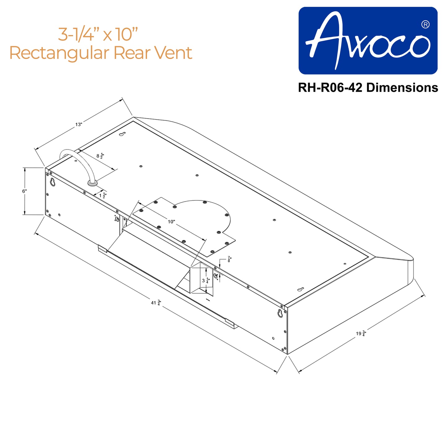 Awoco 42 inch under cabinet range hood dimension