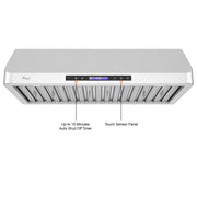 Quiet High-CFM Under Cabinet Range Hood with Stainless Steel Finish, touch control and delay shut off