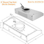 30 Inch Quiet Split Range Hood 8inch Top Vent